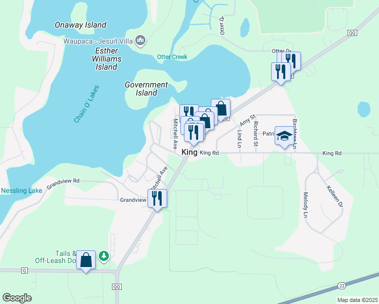 map of restaurants, bars, coffee shops, grocery stores, and more near in King