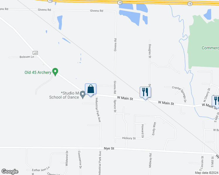 map of restaurants, bars, coffee shops, grocery stores, and more near 131 East Main Street in Hortonville