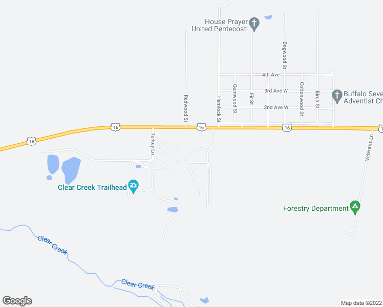 map of restaurants, bars, coffee shops, grocery stores, and more near Cross C Campground Road in Buffalo