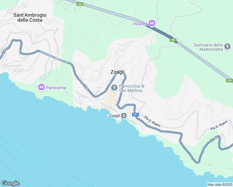 map of restaurants, bars, coffee shops, grocery stores, and more near 7 Via G. Merello in Zoagli