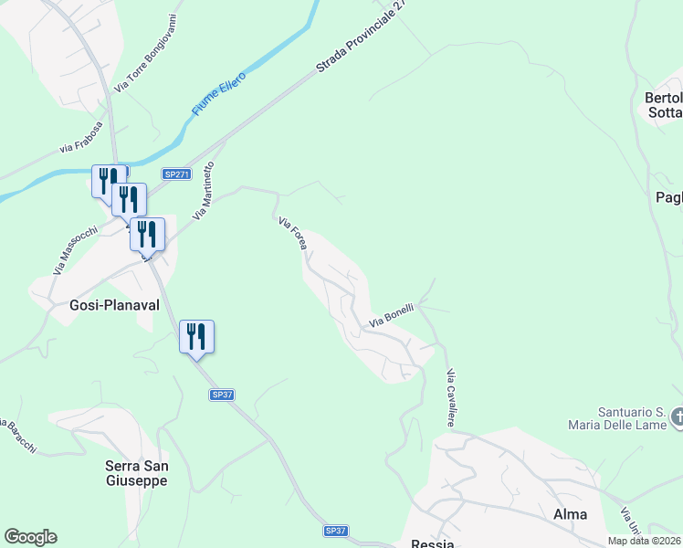 map of restaurants, bars, coffee shops, grocery stores, and more near 13 Via Forea in Provincia di Cuneo