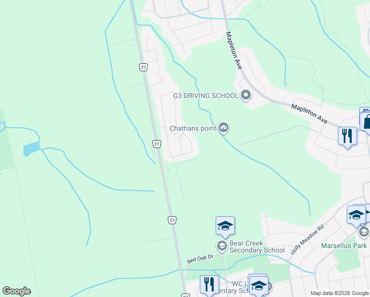 map of restaurants, bars, coffee shops, grocery stores, and more near 3 Cypress Point Street in Barrie