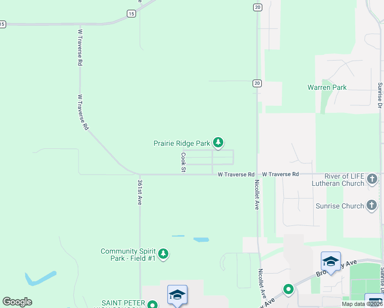 map of restaurants, bars, coffee shops, grocery stores, and more near 2115 Lunden Street in Saint Peter
