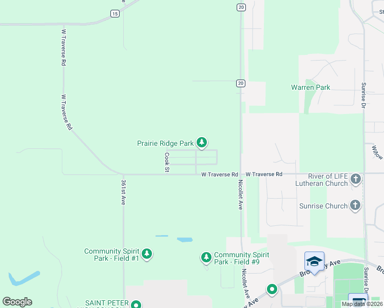 map of restaurants, bars, coffee shops, grocery stores, and more near 2101 Lunden Street in Saint Peter