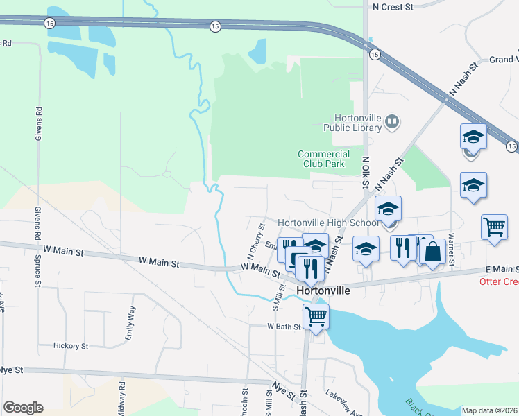 map of restaurants, bars, coffee shops, grocery stores, and more near 315 North Cherry Street in Hortonville