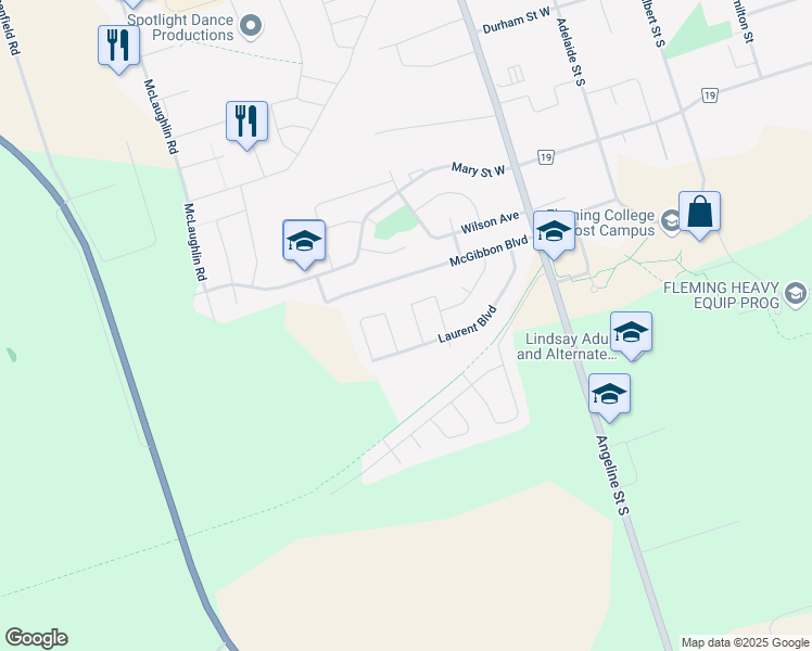 map of restaurants, bars, coffee shops, grocery stores, and more near 28 Gee Crescent in Kawartha Lakes