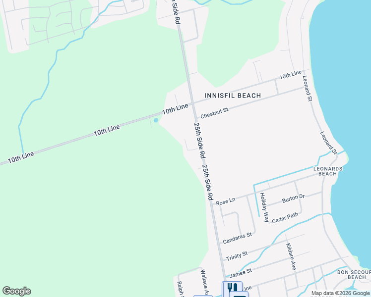 map of restaurants, bars, coffee shops, grocery stores, and more near 2648 25th Side Road in Innisfil