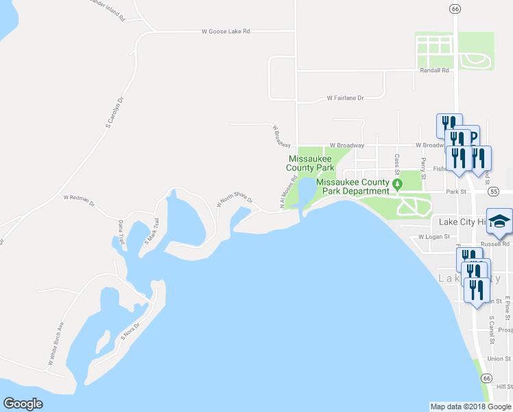 map of restaurants, bars, coffee shops, grocery stores, and more near West North Shore Drive in Lake City