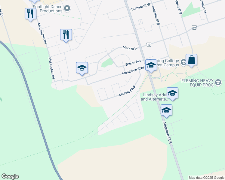 map of restaurants, bars, coffee shops, grocery stores, and more near 28 Gee Crescent in Kawartha Lakes