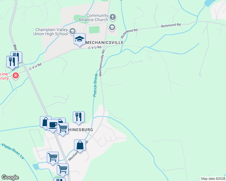 map of restaurants, bars, coffee shops, grocery stores, and more near 33 Pocket Road in Hinesburg