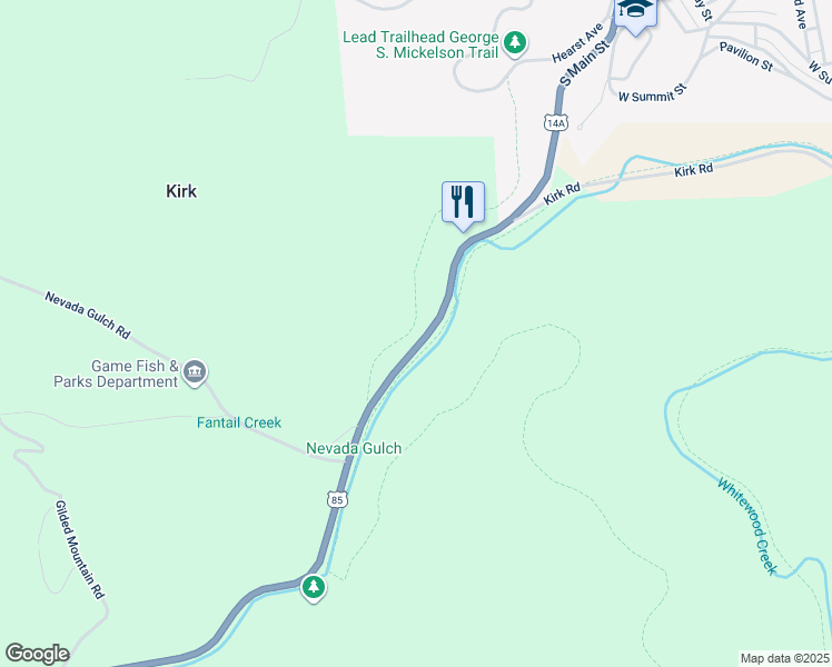 map of restaurants, bars, coffee shops, grocery stores, and more near 76 CanAm Highway in Lead