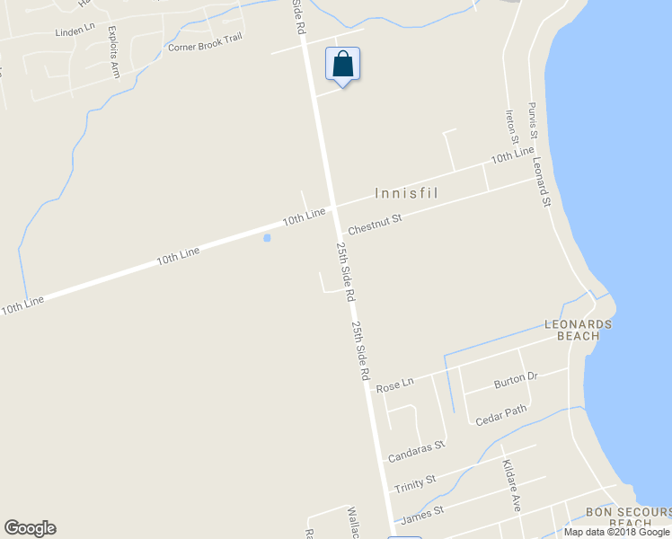 map of restaurants, bars, coffee shops, grocery stores, and more near 2648 25th Side Road in Innisfil