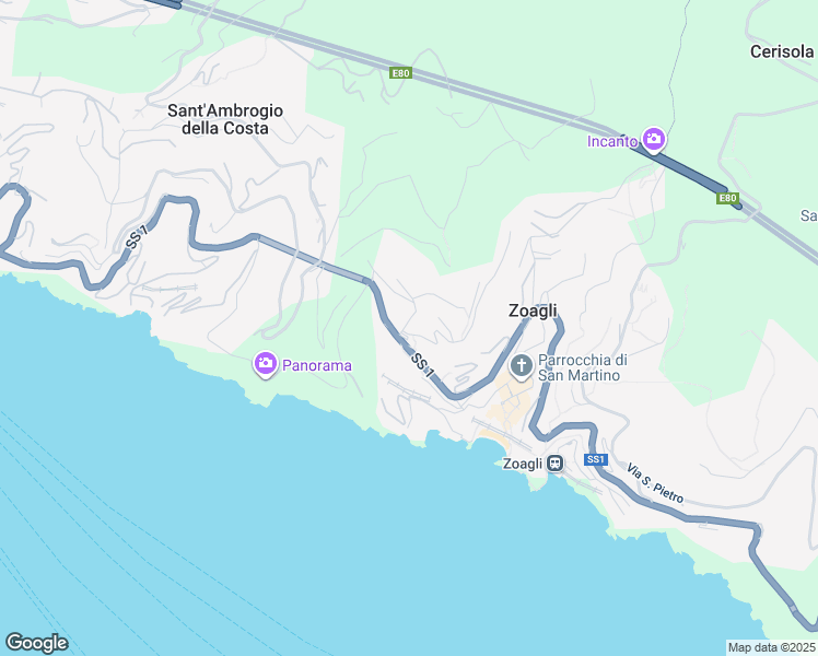 map of restaurants, bars, coffee shops, grocery stores, and more near 10 Via Campodonico in Zoagli