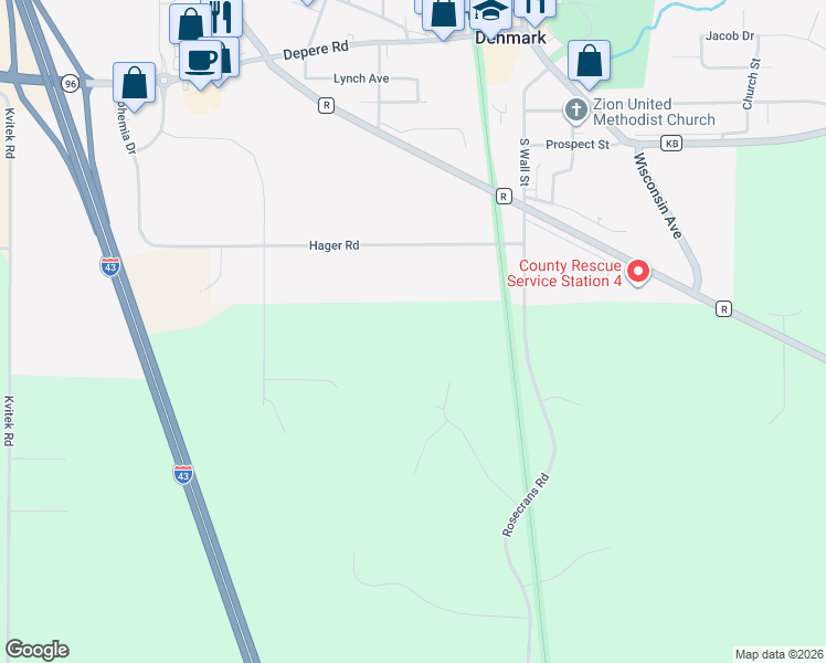 map of restaurants, bars, coffee shops, grocery stores, and more near in Denmark