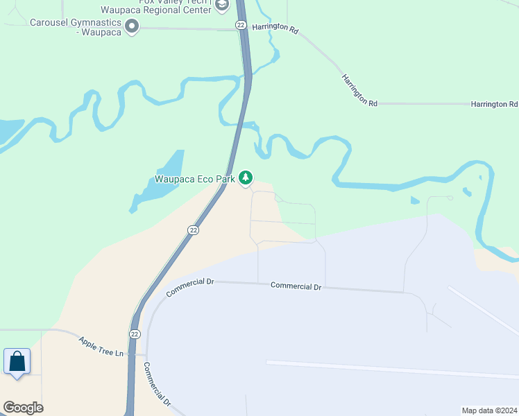 map of restaurants, bars, coffee shops, grocery stores, and more near 1565 Webster Way in Waupaca