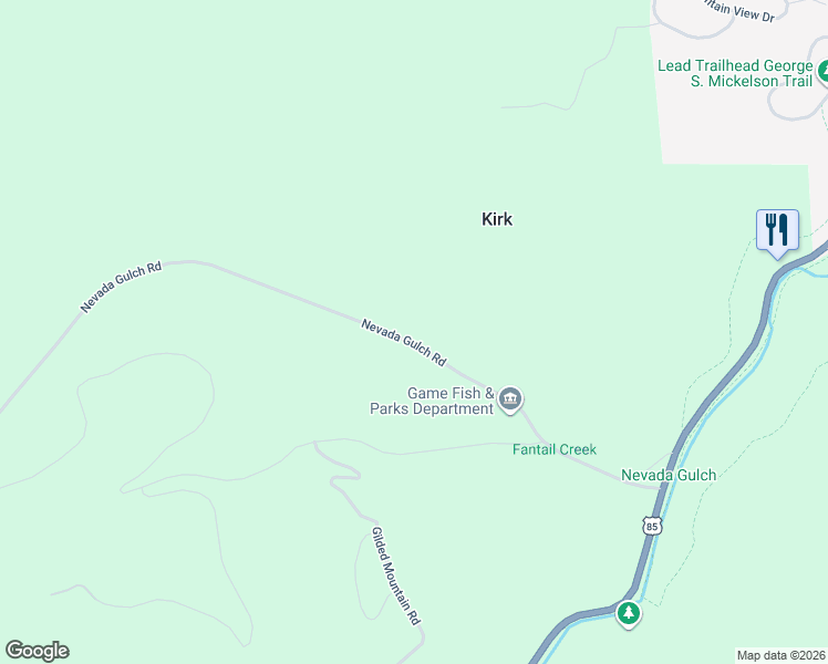 map of restaurants, bars, coffee shops, grocery stores, and more near Nevada Gulch Road in Lead