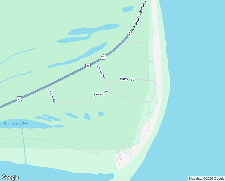map of restaurants, bars, coffee shops, grocery stores, and more near Gowen Road in East Tawas
