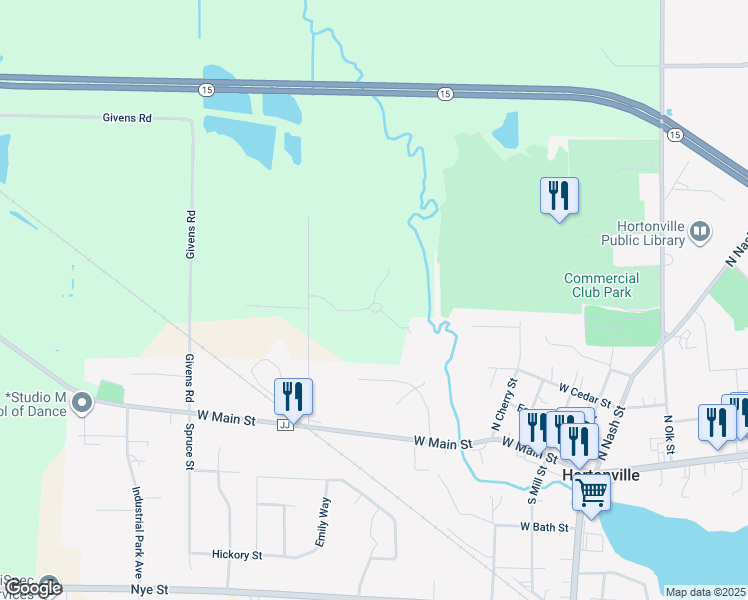 map of restaurants, bars, coffee shops, grocery stores, and more near W9150 Forevergreen Court in Hortonville