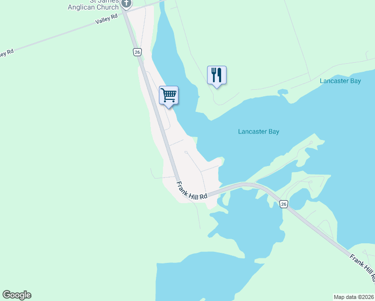 map of restaurants, bars, coffee shops, grocery stores, and more near 32 Lawrence Street South in Kawartha Lakes