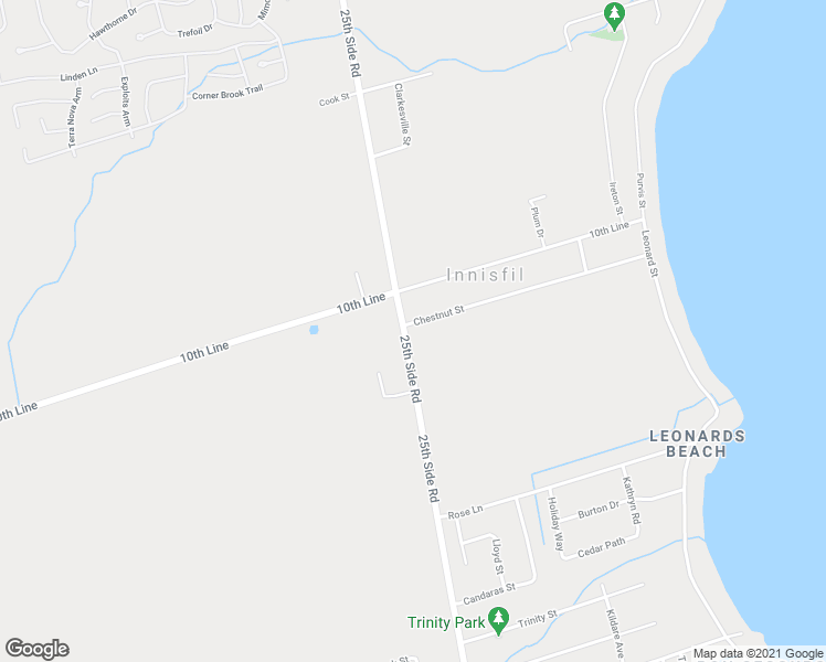 map of restaurants, bars, coffee shops, grocery stores, and more near 2671 25th Side Road in Innisfil