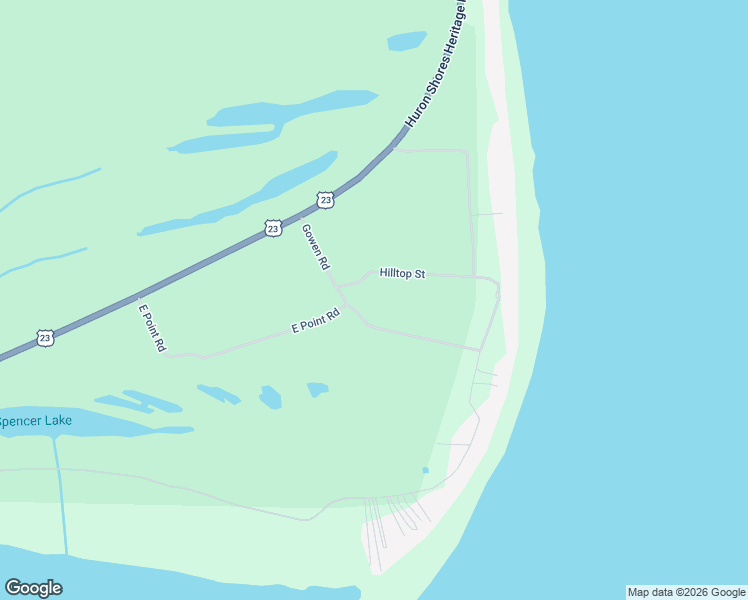 map of restaurants, bars, coffee shops, grocery stores, and more near Gowen Road in East Tawas