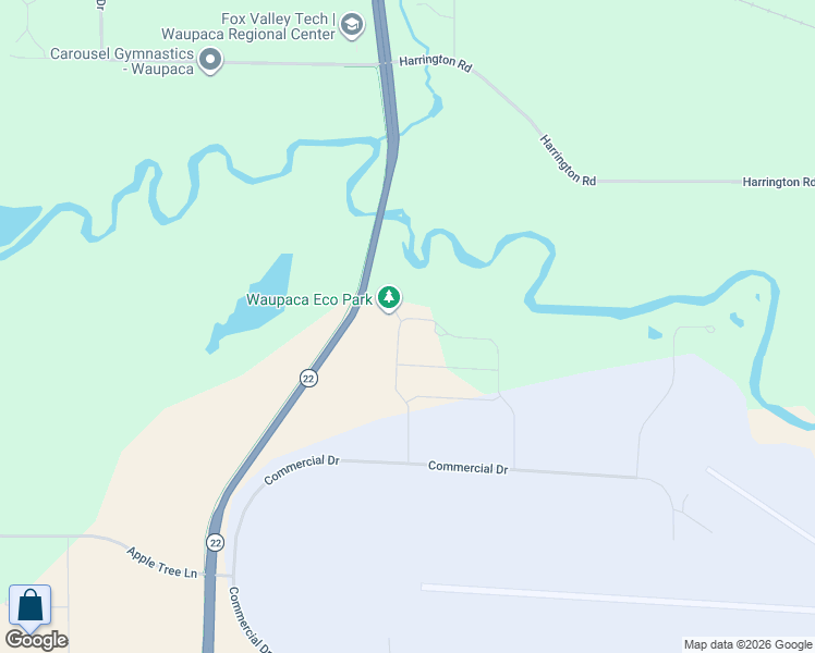 map of restaurants, bars, coffee shops, grocery stores, and more near 1565 Webster Way in Waupaca