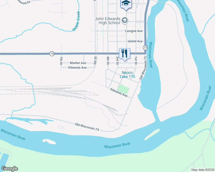 map of restaurants, bars, coffee shops, grocery stores, and more near 111 3rd Street in Port Edwards