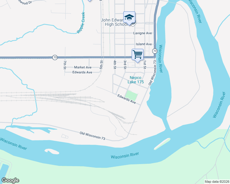 map of restaurants, bars, coffee shops, grocery stores, and more near 111 3rd Street in Port Edwards