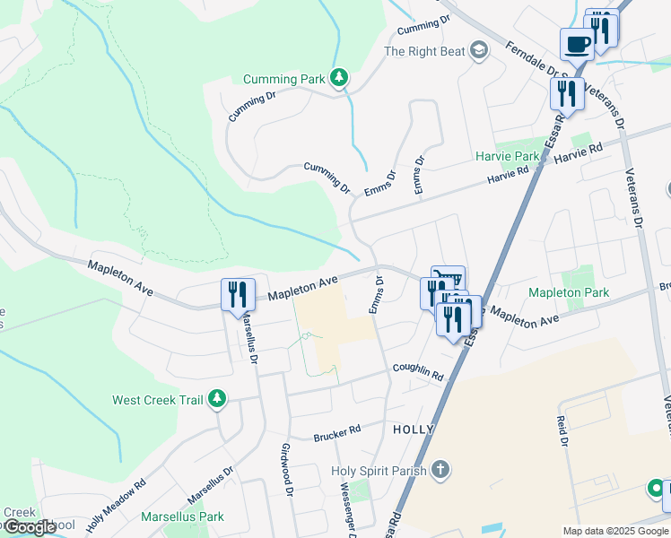 map of restaurants, bars, coffee shops, grocery stores, and more near 164 Mapleton Avenue in Barrie