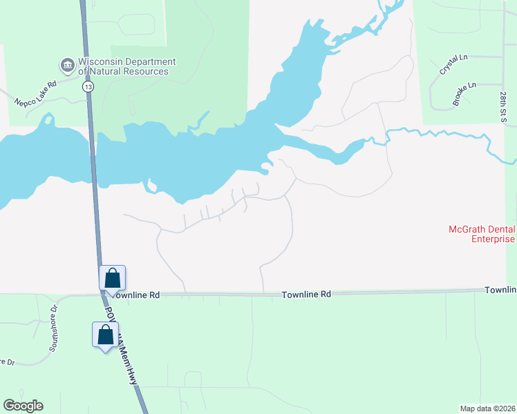 map of restaurants, bars, coffee shops, grocery stores, and more near 1511 East Shore Drive in Wisconsin Rapids