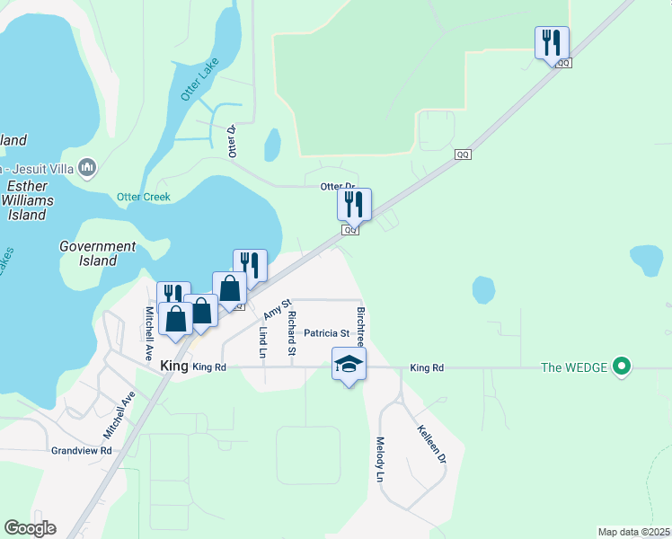 map of restaurants, bars, coffee shops, grocery stores, and more near N2826 County Road QQ in Waupaca