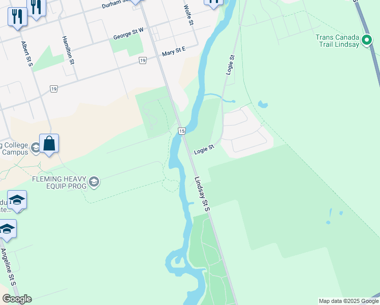 map of restaurants, bars, coffee shops, grocery stores, and more near 331 Logie Street in Kawartha Lakes