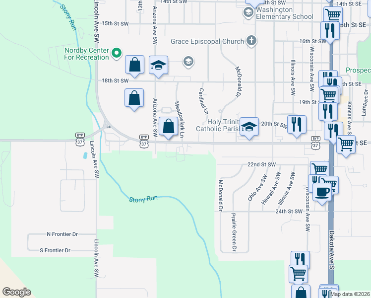 map of restaurants, bars, coffee shops, grocery stores, and more near 690 21st Street Southwest in Huron
