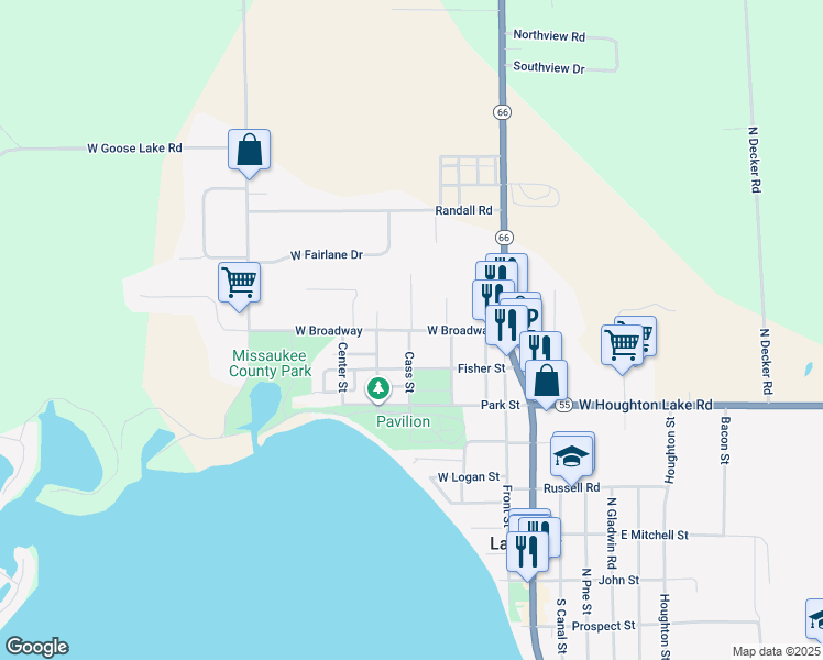 map of restaurants, bars, coffee shops, grocery stores, and more near 201 Cass Street in Lake City