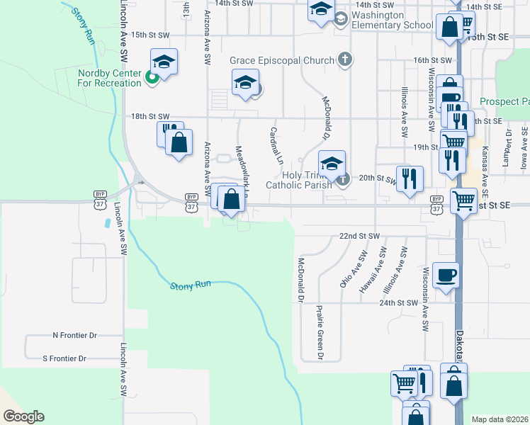 map of restaurants, bars, coffee shops, grocery stores, and more near 690 21st St SW in Huron