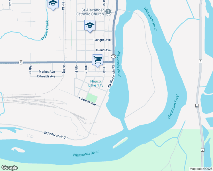 map of restaurants, bars, coffee shops, grocery stores, and more near 321 Wisconsin River Drive in Port Edwards