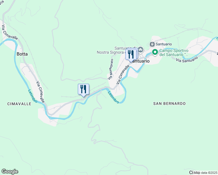 map of restaurants, bars, coffee shops, grocery stores, and more near Strada Provinciale 12 in Santuario