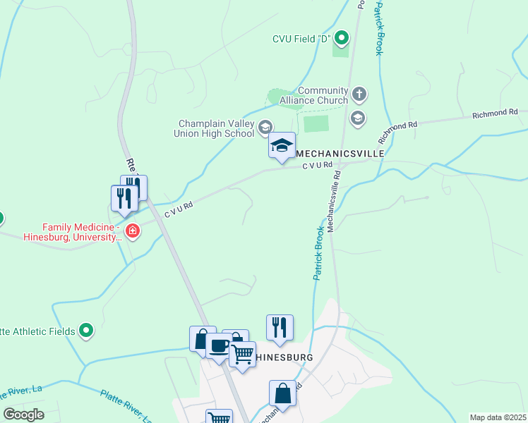 map of restaurants, bars, coffee shops, grocery stores, and more near 103 Bitter Sweet Hill in Hinesburg