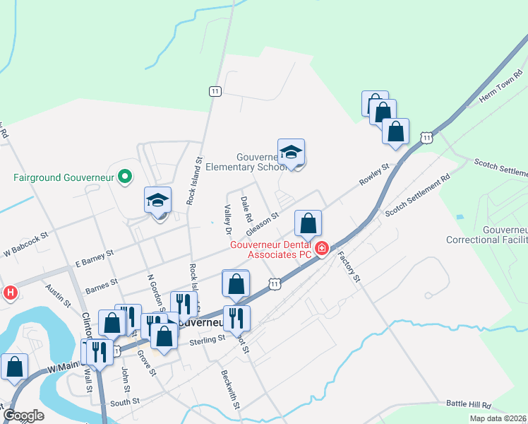 map of restaurants, bars, coffee shops, grocery stores, and more near 7 Birchwood Dr in Gouverneur