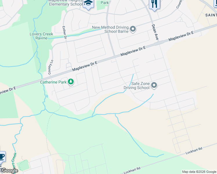 map of restaurants, bars, coffee shops, grocery stores, and more near 33 Shepherd Drive in Barrie
