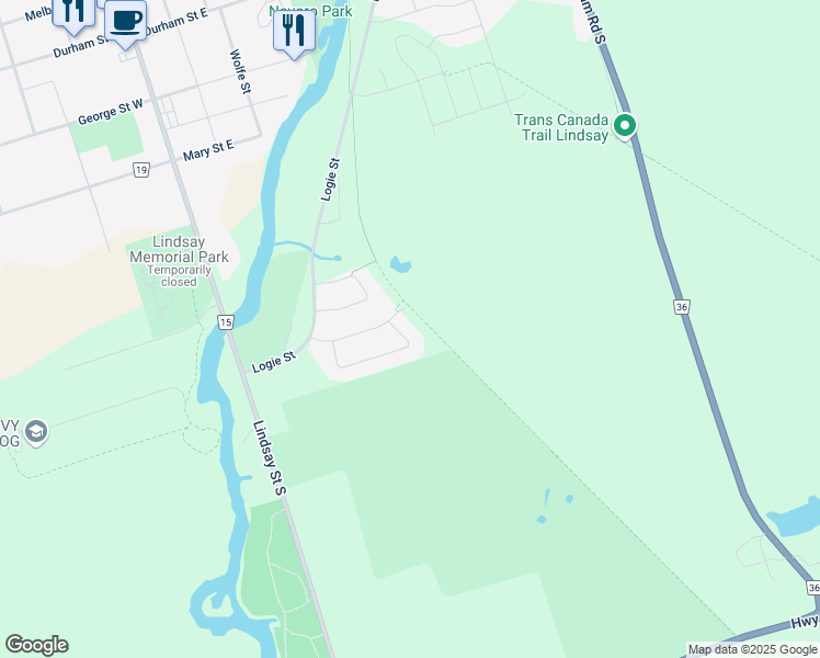 map of restaurants, bars, coffee shops, grocery stores, and more near 61 Logan Lane in Kawartha Lakes