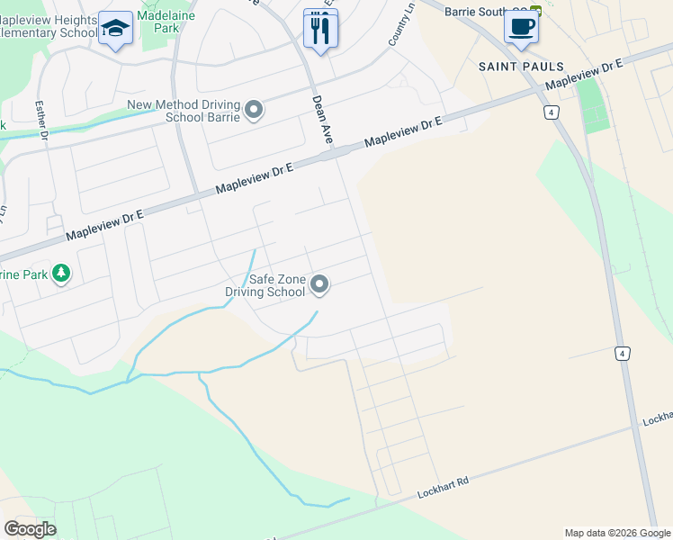 map of restaurants, bars, coffee shops, grocery stores, and more near 60 Gemini Drive in Barrie