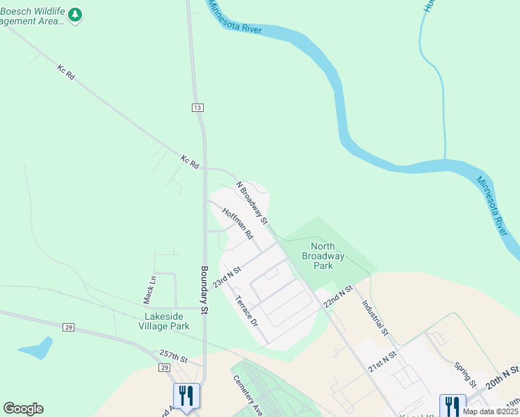 map of restaurants, bars, coffee shops, grocery stores, and more near 2412 North Broadway Street in New Ulm