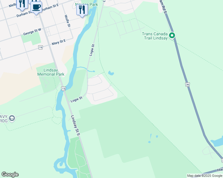map of restaurants, bars, coffee shops, grocery stores, and more near 61 Logan Lane in Kawartha Lakes