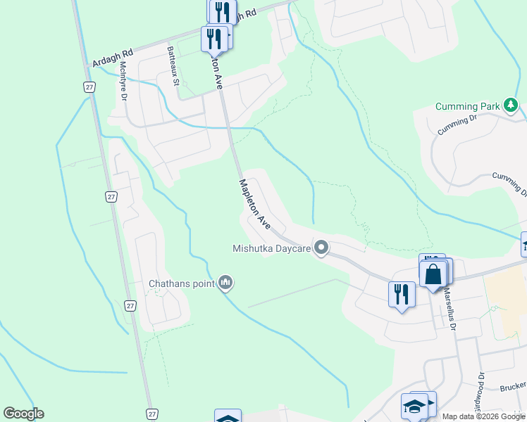 map of restaurants, bars, coffee shops, grocery stores, and more near 25 Pinecliff Crescent in Barrie