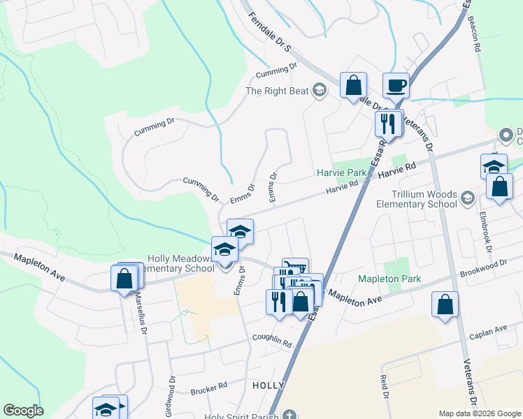 map of restaurants, bars, coffee shops, grocery stores, and more near in Barrie