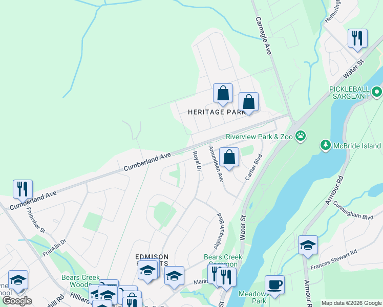 map of restaurants, bars, coffee shops, grocery stores, and more near 1382 Leighton Road in Peterborough