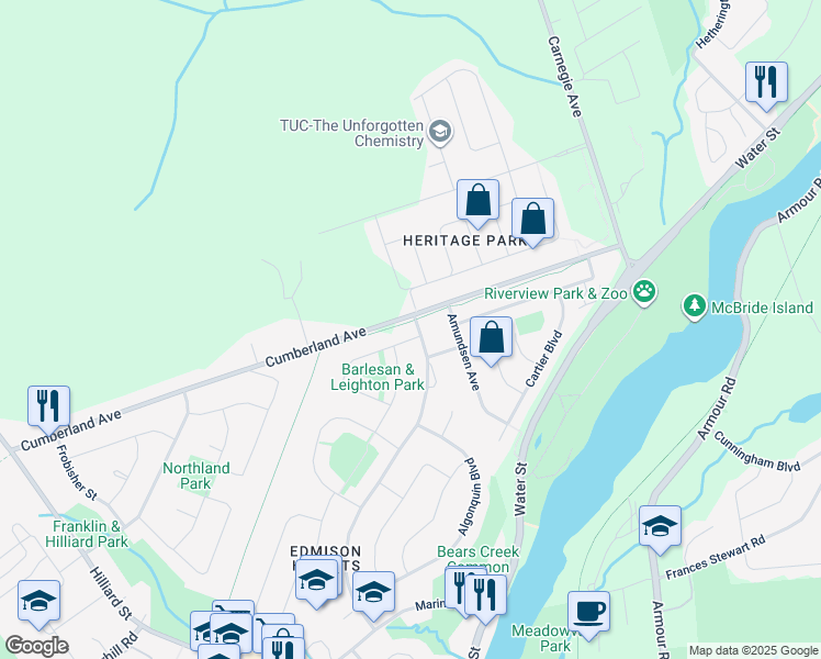 map of restaurants, bars, coffee shops, grocery stores, and more near 1344 Royal Drive in Peterborough