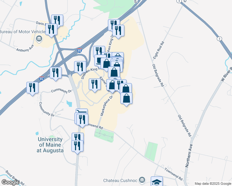 map of restaurants, bars, coffee shops, grocery stores, and more near Stephen King Drive in Augusta
