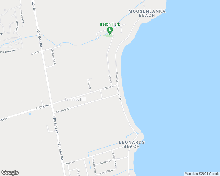 map of restaurants, bars, coffee shops, grocery stores, and more near 647 10th Line in Innisfil